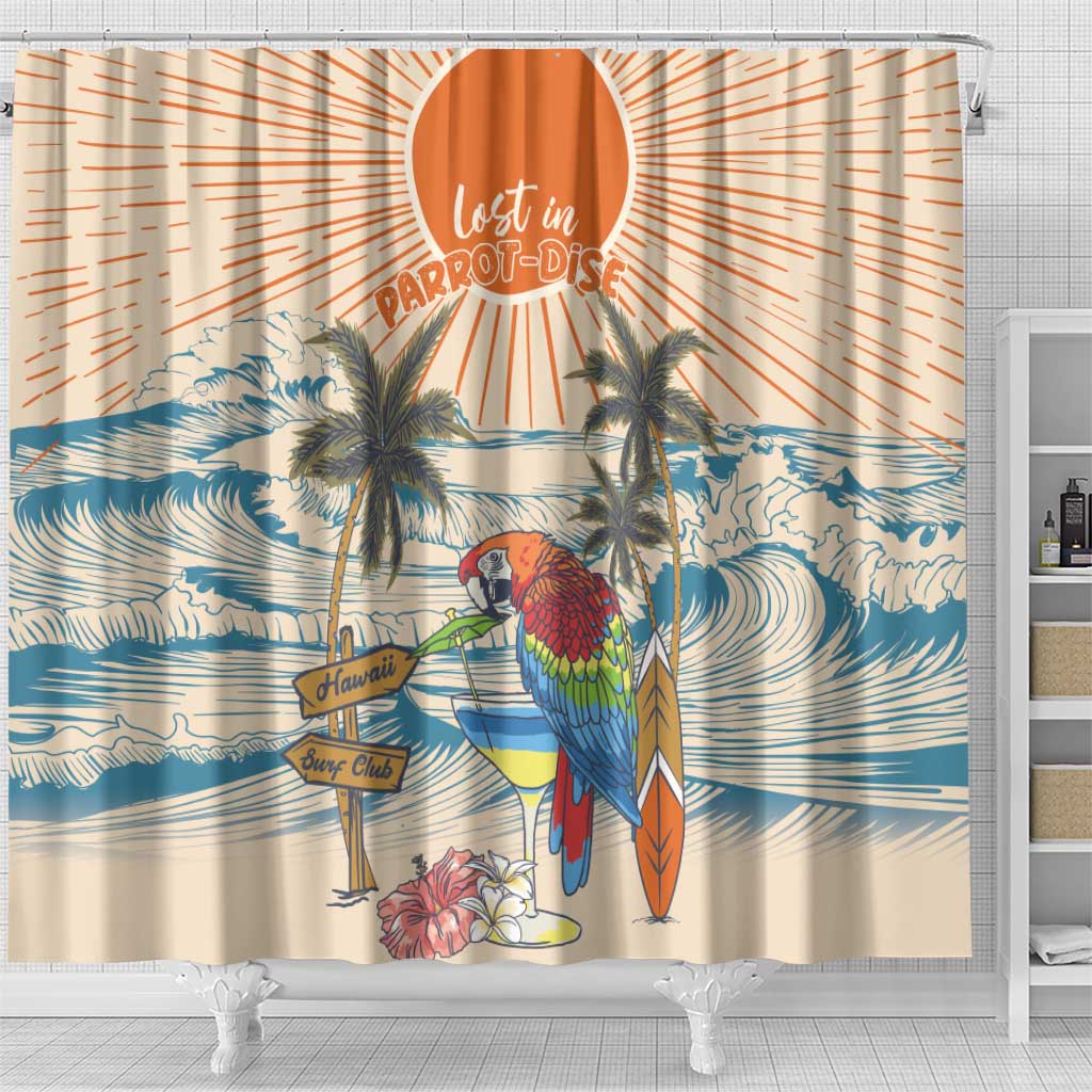 Christmas In July - Hawaii Retro Shower Curtain Lost In Parrot-dise