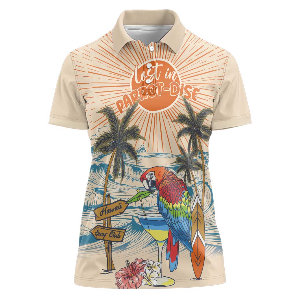 Personalized Christmas In July - Hawaii Retro Women Polo Shirt Lost In Parrot-dise