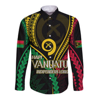 Personalised Vanuatu Long Sleeve Button Shirt 43rd Hapi Indipendens Long LT7 Unisex Black - Polynesian Pride