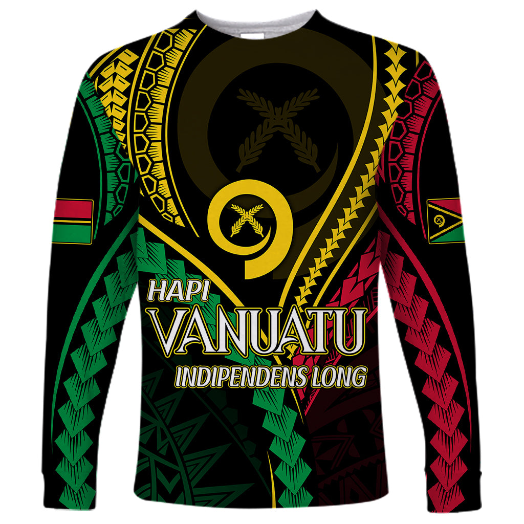 Personalised Vanuatu Long Sleeve Shirt 43rd Hapi Indipendens Long LT7 Unisex Black - Polynesian Pride