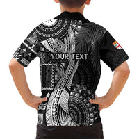 Fiji Rugby Personalised Bula Masi Family Matching Long Sleeve Bodycon Dress and Hawaiian Shirt Fish Tail Kaivity Cibi - Black LT7 - Polynesian Pride