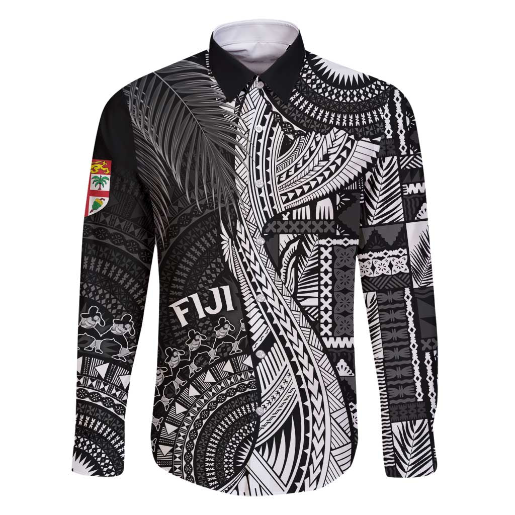 Fiji Rugby Personalised Bula Masi Family Matching Long Sleeve Bodycon Dress and Hawaiian Shirt Fish Tail Kaivity Cibi - Black LT7 Dad's Shirt - Long Sleeve Black - Polynesian Pride
