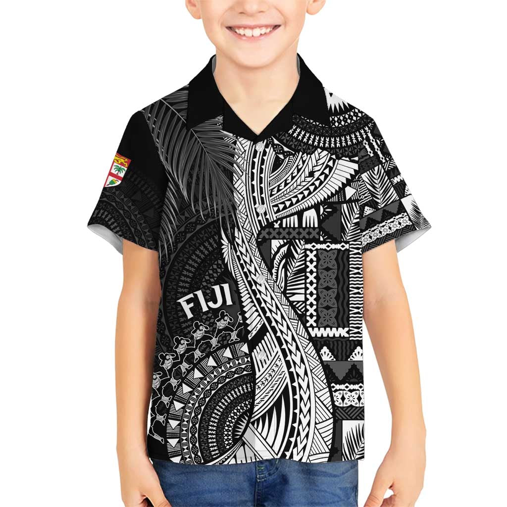 Fiji Rugby Personalised Bula Masi Family Matching Long Sleeve Bodycon Dress and Hawaiian Shirt Fish Tail Kaivity Cibi - Black LT7 Son's Shirt Black - Polynesian Pride