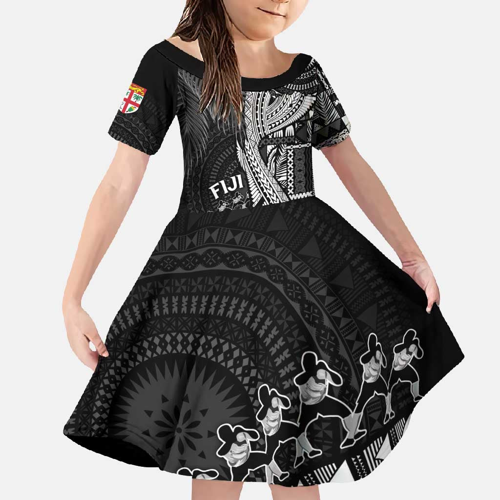 Fiji Rugby Personalised Bula Masi Family Matching Mermaid Dress and Hawaiian Shirt Fish Tail Kaivity Cibi - Black