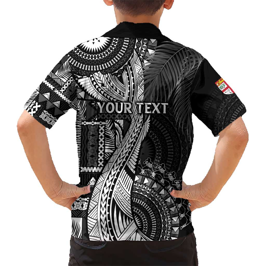 Fiji Rugby Personalised Bula Masi Family Matching Short Sleeve Bodycon Dress and Hawaiian Shirt Fish Tail Kaivity Cibi - Black LT7 - Polynesian Pride