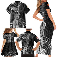 Fiji Rugby Personalised Bula Masi Family Matching Short Sleeve Bodycon Dress and Hawaiian Shirt Fish Tail Kaivity Cibi - Black LT7 - Polynesian Pride
