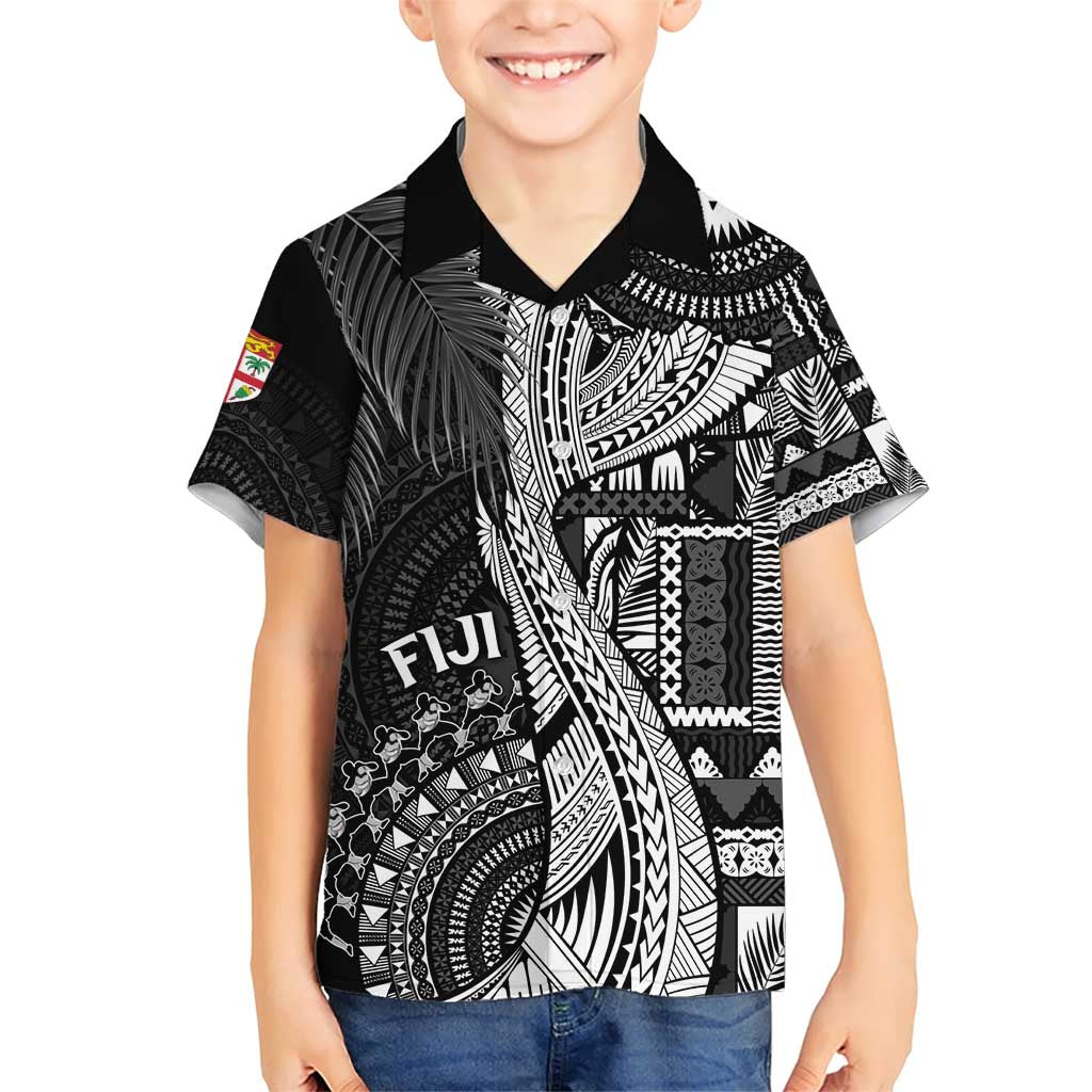 Fiji Rugby Personalised Bula Masi Family Matching Short Sleeve Bodycon Dress and Hawaiian Shirt Fish Tail Kaivity Cibi - Black LT7 Son's Shirt Black - Polynesian Pride