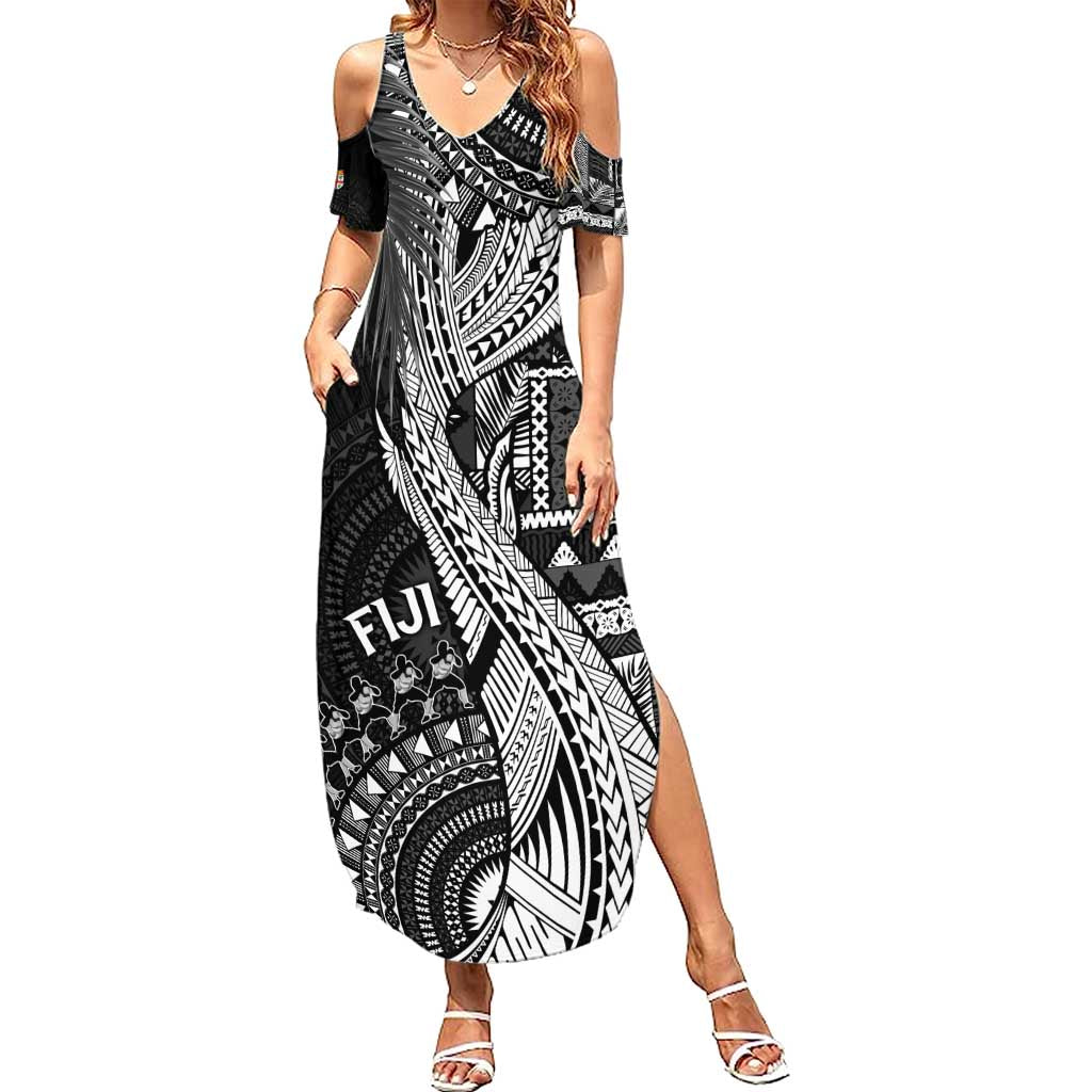 Fiji Rugby Personalised Bula Masi Family Matching Summer Maxi Dress and Hawaiian Shirt Fish Tail Kaivity Cibi - Black