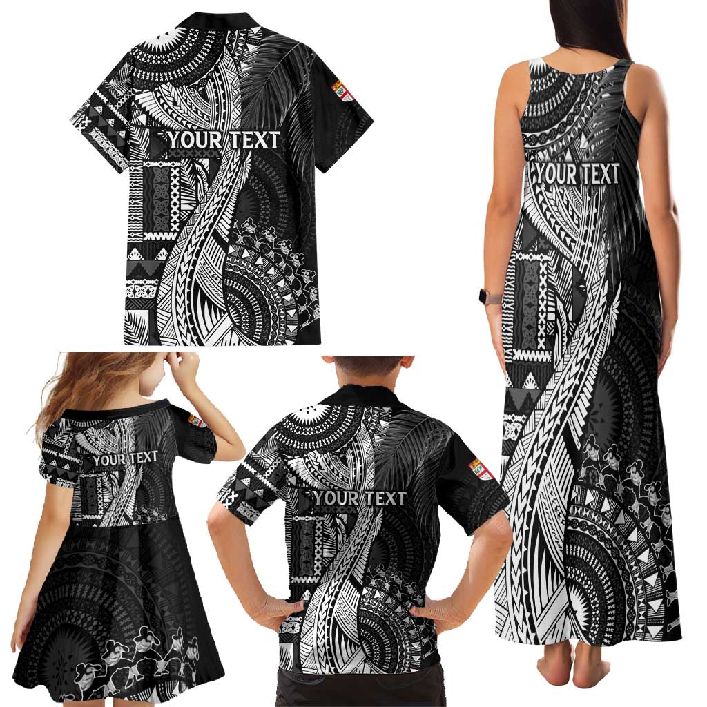 Fiji Rugby Personalised Bula Masi Family Matching Tank Maxi Dress and Hawaiian Shirt Fish Tail Kaivity Cibi - Black