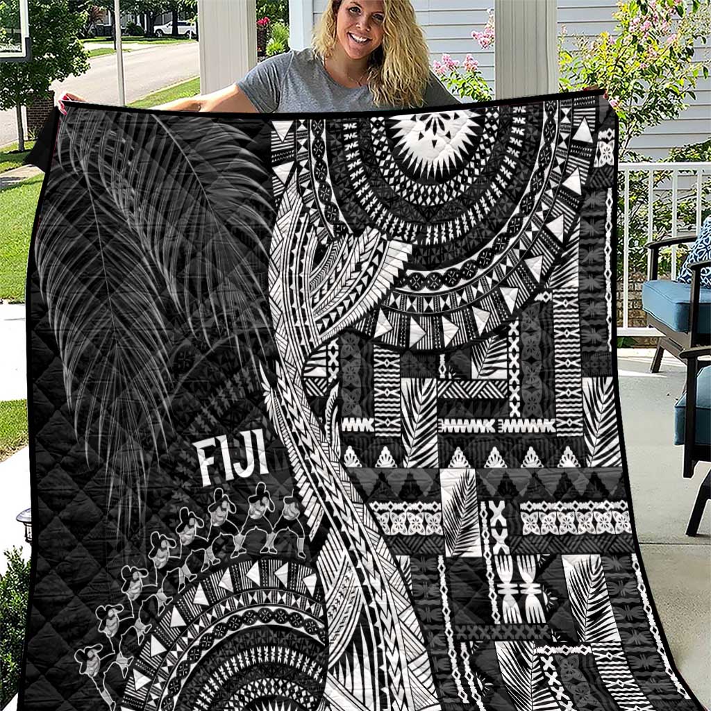 Fiji Rugby Bula Masi Quilt Fish Tail Kaivity Cibi - Black