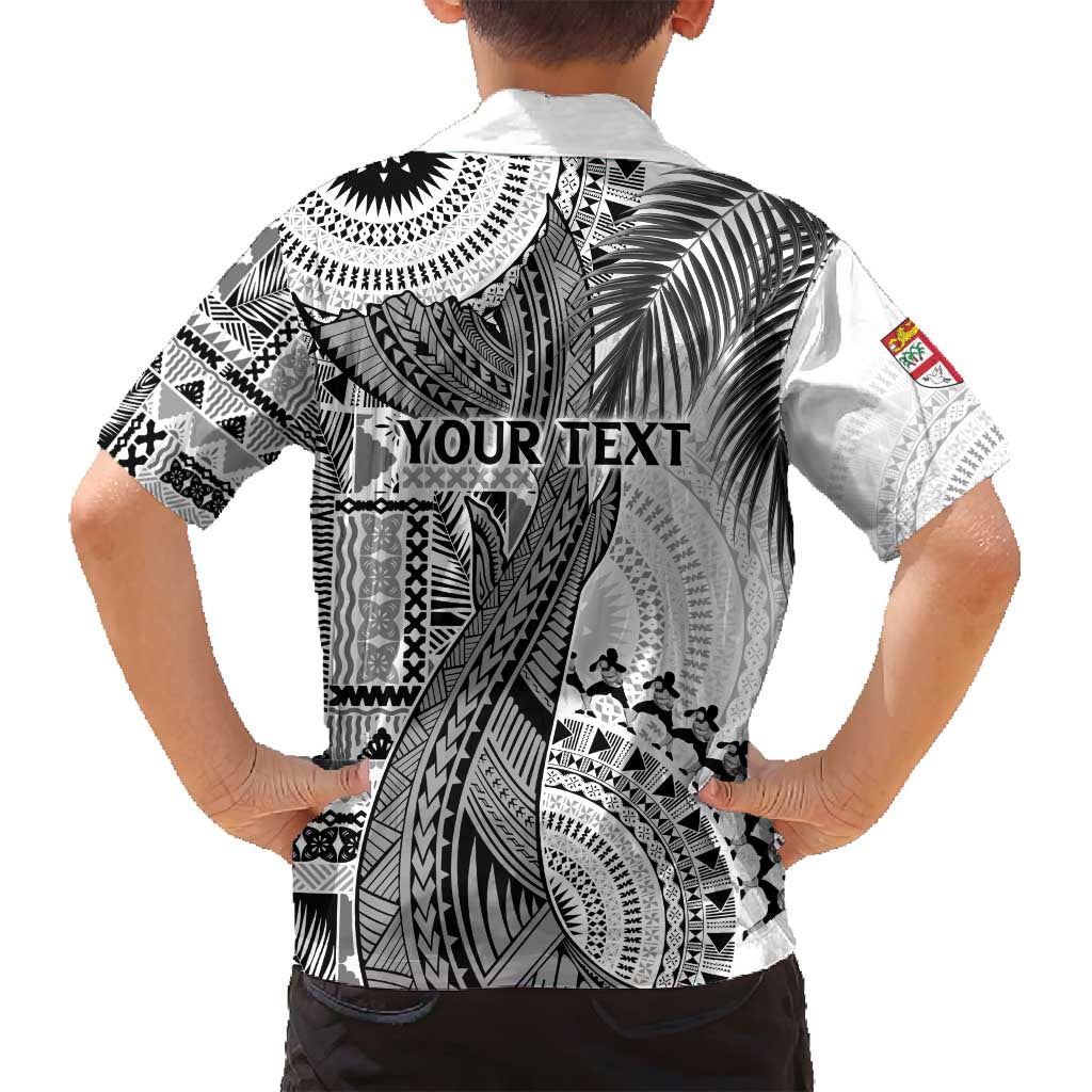 Fiji Rugby Personalised Bula Masi Family Matching Long Sleeve Bodycon Dress and Hawaiian Shirt Fish Tail Kaivity Cibi - White LT7 - Polynesian Pride