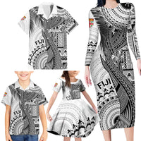 Fiji Rugby Personalised Bula Masi Family Matching Long Sleeve Bodycon Dress and Hawaiian Shirt Fish Tail Kaivity Cibi - White LT7 - Polynesian Pride
