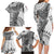 Fiji Rugby Personalised Bula Masi Family Matching Long Sleeve Bodycon Dress and Hawaiian Shirt Fish Tail Kaivity Cibi - White