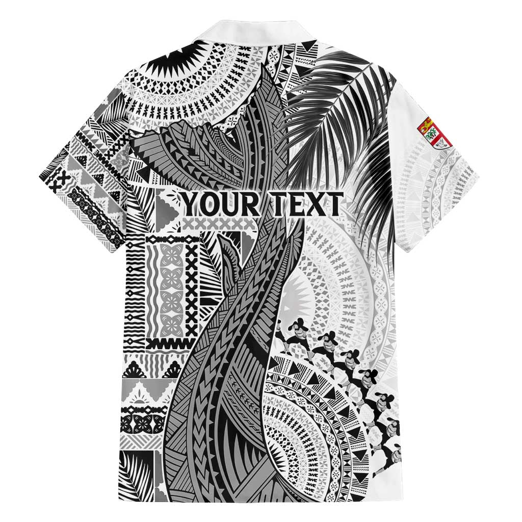 Fiji Rugby Personalised Bula Masi Family Matching Long Sleeve Bodycon Dress and Hawaiian Shirt Fish Tail Kaivity Cibi - White LT7 - Polynesian Pride