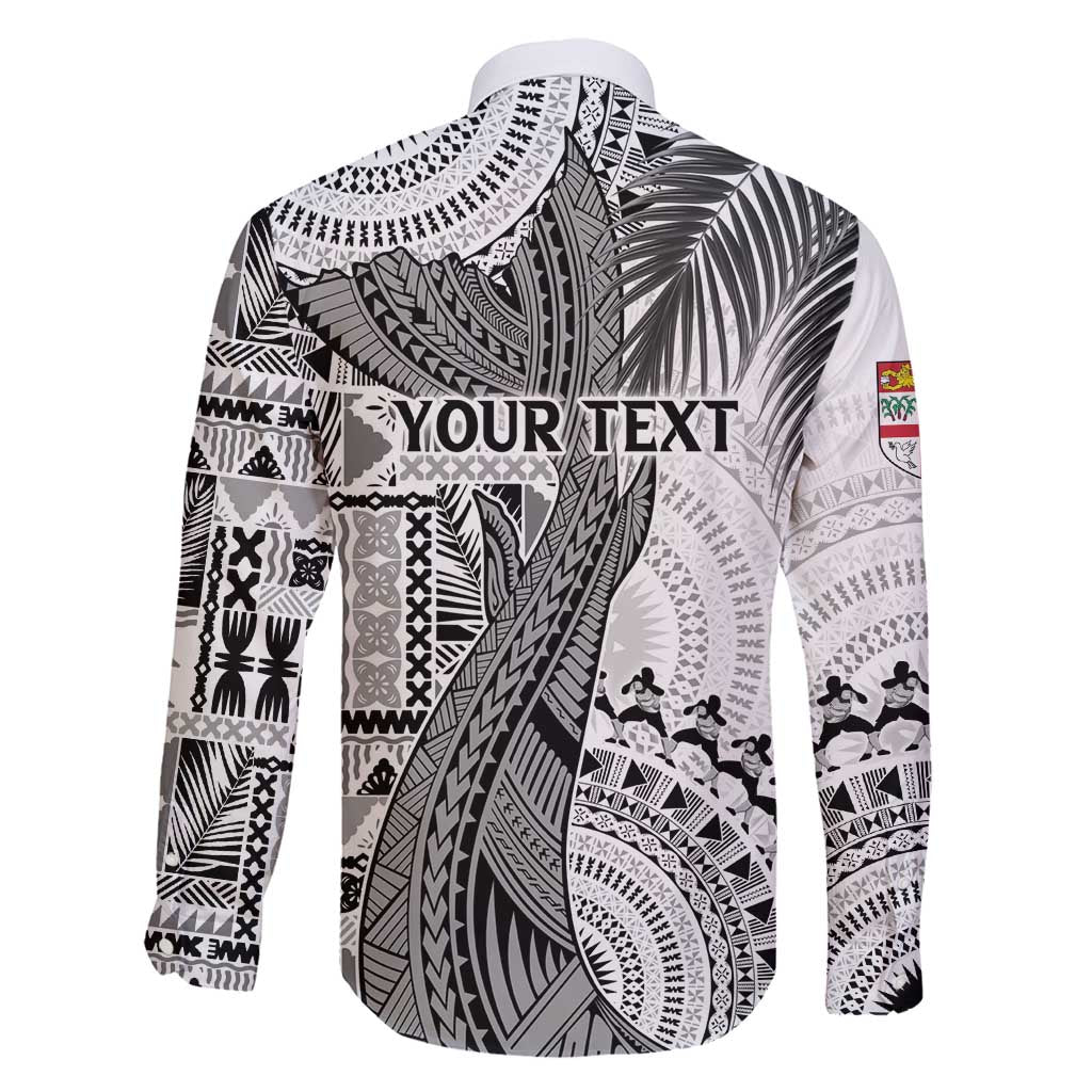 Fiji Rugby Personalised Bula Masi Family Matching Long Sleeve Bodycon Dress and Hawaiian Shirt Fish Tail Kaivity Cibi - White LT7 - Polynesian Pride