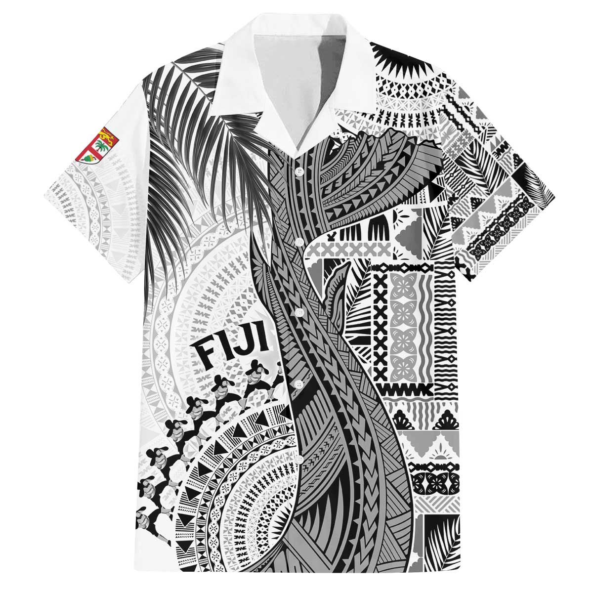 Fiji Rugby Personalised Bula Masi Family Matching Off The Shoulder Long Sleeve Dress and Hawaiian Shirt Fish Tail Kaivity Cibi - White