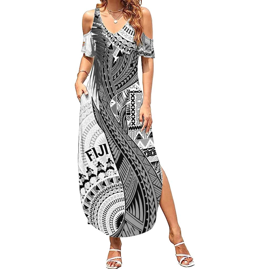 Fiji Rugby Personalised Bula Masi Summer Maxi Dress Fish Tail Kaivity Cibi - White LT7 Women White - Polynesian Pride