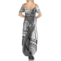Fiji Rugby Personalised Bula Masi Summer Maxi Dress Fish Tail Kaivity Cibi - White LT7 - Polynesian Pride