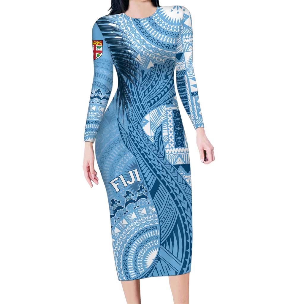 Fiji Rugby Personalised Bula Masi Family Matching Long Sleeve Bodycon Dress and Hawaiian Shirt Fish Tail Kaivity Cibi - Turquoise LT7 Mom's Dress Turquoise - Polynesian Pride