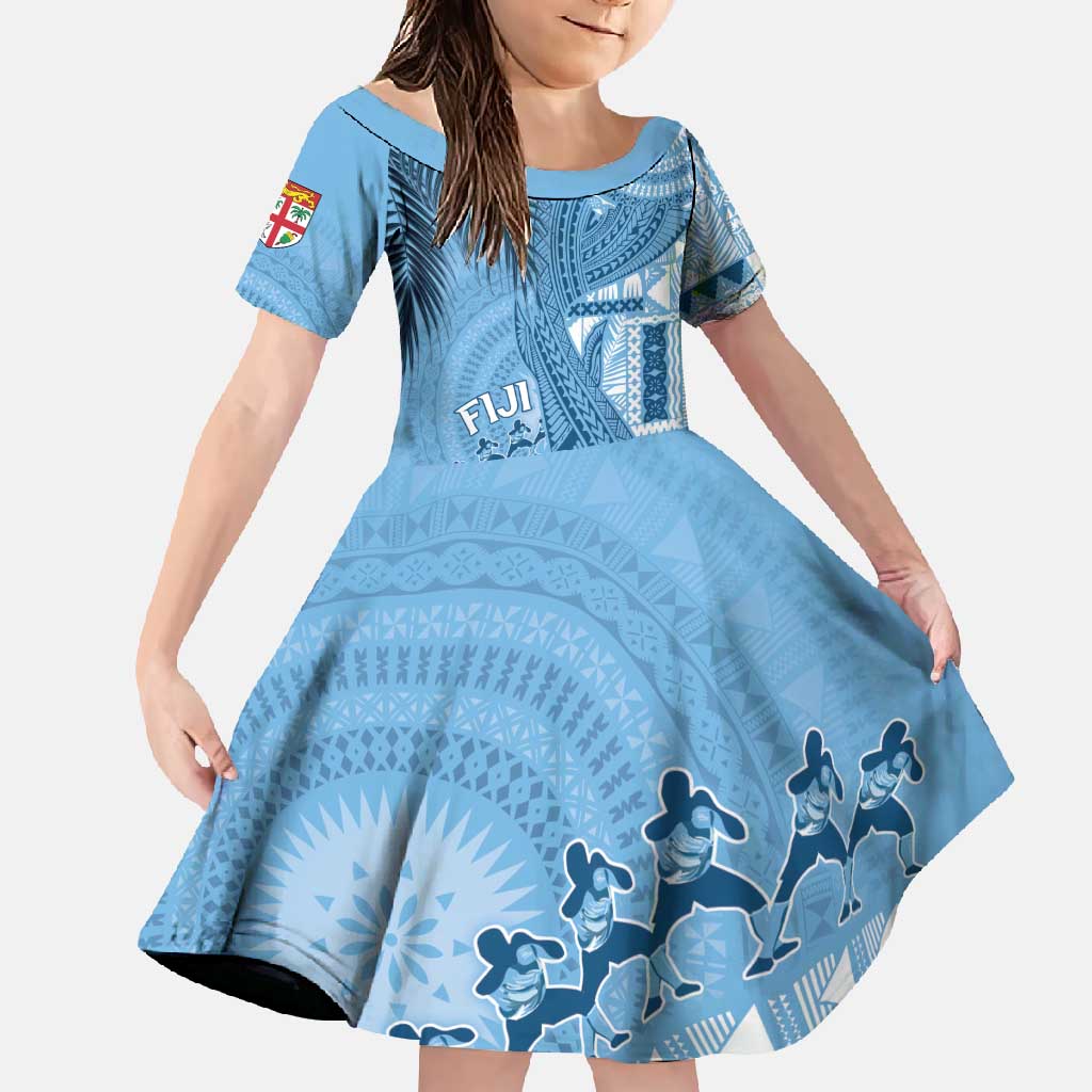 Fiji Rugby Personalised Bula Masi Family Matching Mermaid Dress and Hawaiian Shirt Fish Tail Kaivity Cibi - Turquoise LT7 Daughter's Dress Turquoise - Polynesian Pride
