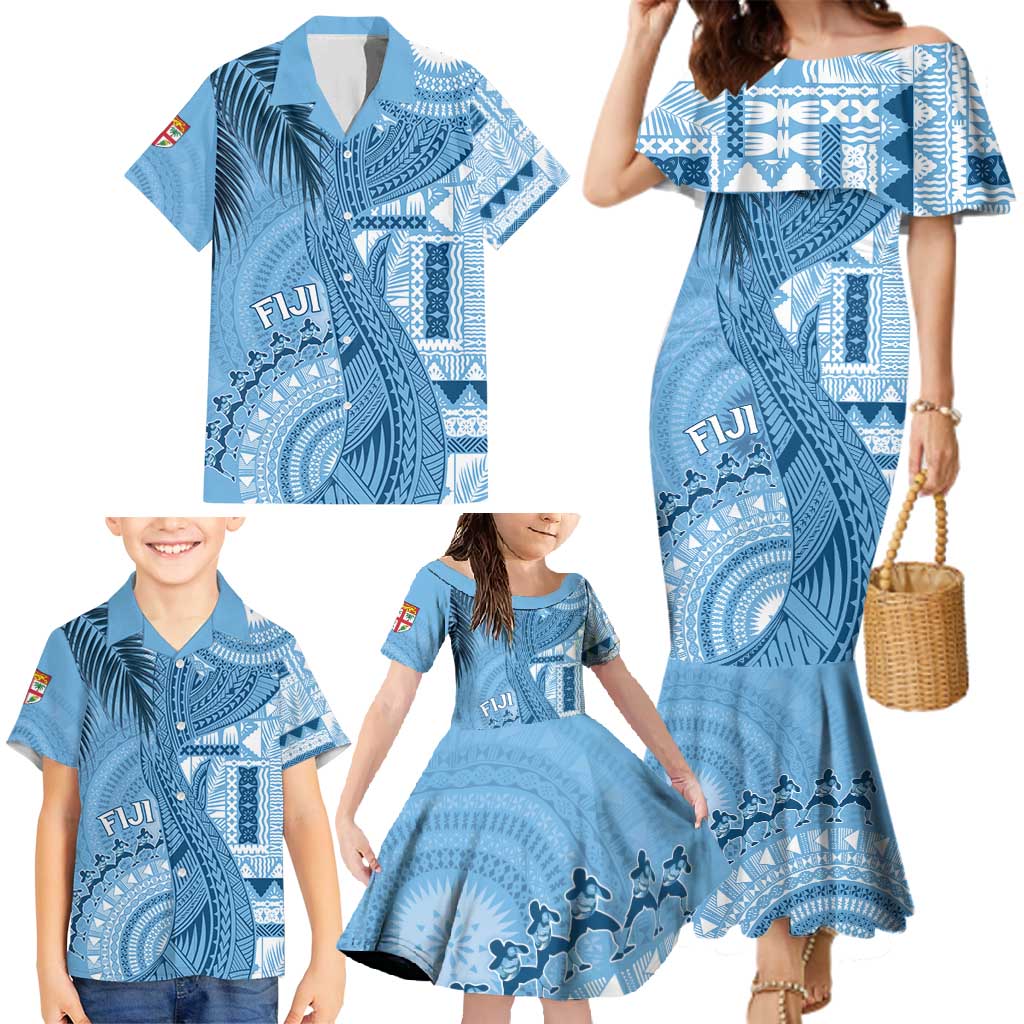 Fiji Rugby Personalised Bula Masi Family Matching Mermaid Dress and Hawaiian Shirt Fish Tail Kaivity Cibi - Turquoise LT7 - Polynesian Pride
