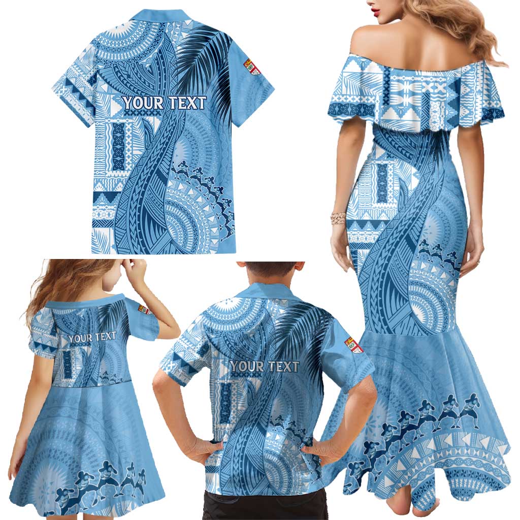 Fiji Rugby Personalised Bula Masi Family Matching Mermaid Dress and Hawaiian Shirt Fish Tail Kaivity Cibi - Turquoise LT7 - Polynesian Pride