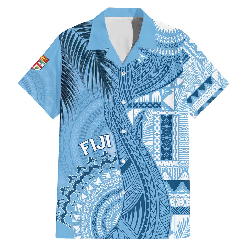 Fiji Rugby Personalised Bula Masi Family Matching Mermaid Dress and Hawaiian Shirt Fish Tail Kaivity Cibi - Turquoise LT7 Dad's Shirt - Short Sleeve Turquoise - Polynesian Pride