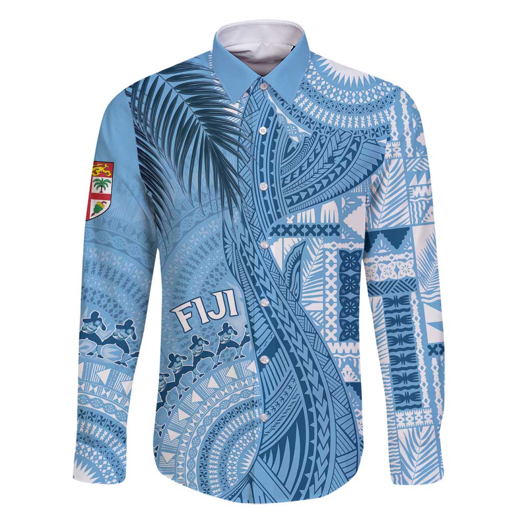 Fiji Rugby Personalised Bula Masi Family Matching Mermaid Dress and Hawaiian Shirt Fish Tail Kaivity Cibi - Turquoise LT7 Dad's Shirt - Long Sleeve Turquoise - Polynesian Pride