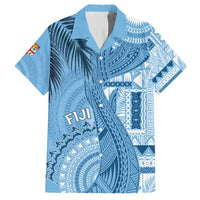 Fiji Rugby Personalised Bula Masi Family Matching Short Sleeve Bodycon Dress and Hawaiian Shirt Fish Tail Kaivity Cibi - Turquoise LT7 Dad's Shirt - Short Sleeve Turquoise - Polynesian Pride