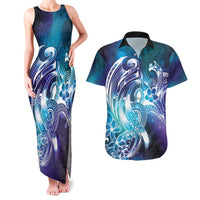 Aloha Hawaii Turtle Couples Matching Tank Maxi Dress and Hawaiian Shirt Teal Purple Ribbon LT7 Purple Teal - Polynesian Pride