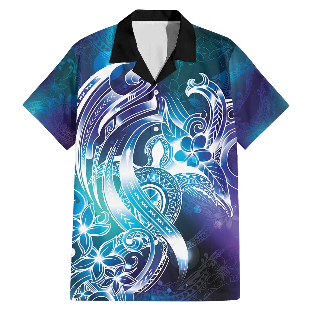 Aloha Hawaii Turtle Family Matching Mermaid Dress and Hawaiian Shirt Teal Purple Ribbon LT7 Dad's Shirt - Short Sleeve Purple Teal - Polynesian Pride