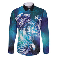 Aloha Hawaii Turtle Family Matching Off The Shoulder Long Sleeve Dress and Hawaiian Shirt Teal Purple Ribbon - Polynesian Pride