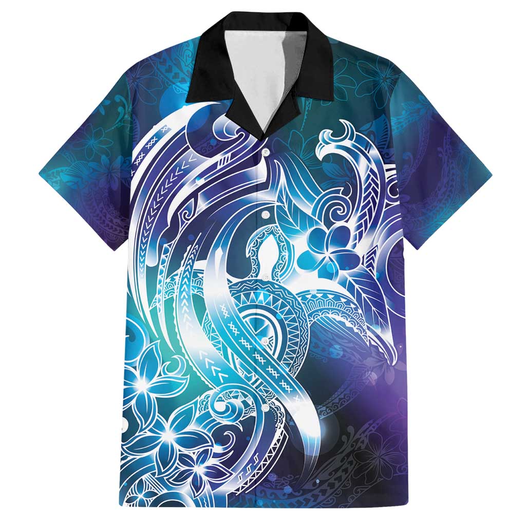 Aloha Hawaii Turtle Family Matching Off Shoulder Short Dress and Hawaiian Shirt Teal Purple Ribbon - Polynesian Pride