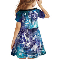 Aloha Hawaii Turtle Family Matching Short Sleeve Bodycon Dress and Hawaiian Shirt Teal Purple Ribbon LT7 - Polynesian Pride