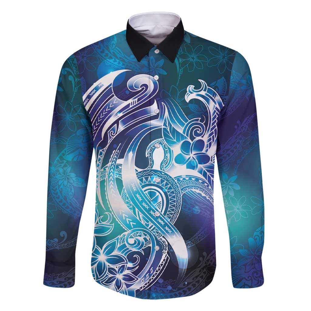 Aloha Hawaii Turtle Family Matching Short Sleeve Bodycon Dress and Hawaiian Shirt Teal Purple Ribbon LT7 Dad's Shirt - Long Sleeve Purple Teal - Polynesian Pride