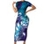 Aloha Hawaii Turtle Family Matching Short Sleeve Bodycon Dress and Hawaiian Shirt Teal Purple Ribbon - Polynesian Pride