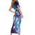 Aloha Hawaii Turtle Family Matching Short Sleeve Bodycon Dress and Hawaiian Shirt Teal Purple Ribbon - Polynesian Pride