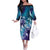 Aloha Hawaii Turtle Off The Shoulder Long Sleeve Dress Teal Purple Ribbon - Polynesian Pride
