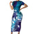 Aloha Hawaii Turtle Short Sleeve Bodycon Dress Teal Purple Ribbon - Polynesian Pride