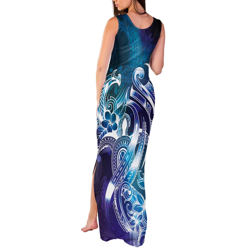 Aloha Hawaii Turtle Tank Maxi Dress Teal Purple Ribbon - Polynesian Pride