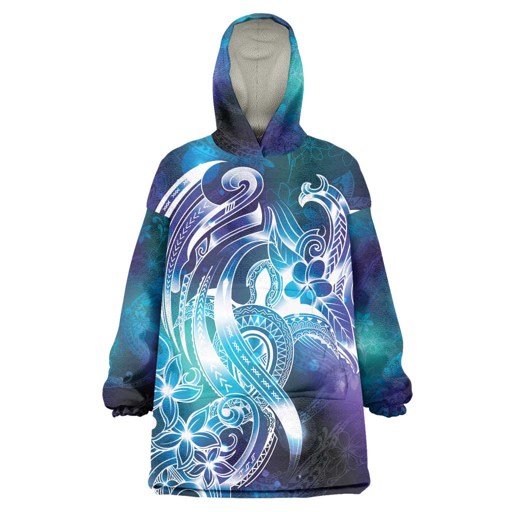 Aloha Hawaii Turtle Wearable Blanket Hoodie Teal Purple Ribbon - Polynesian Pride
