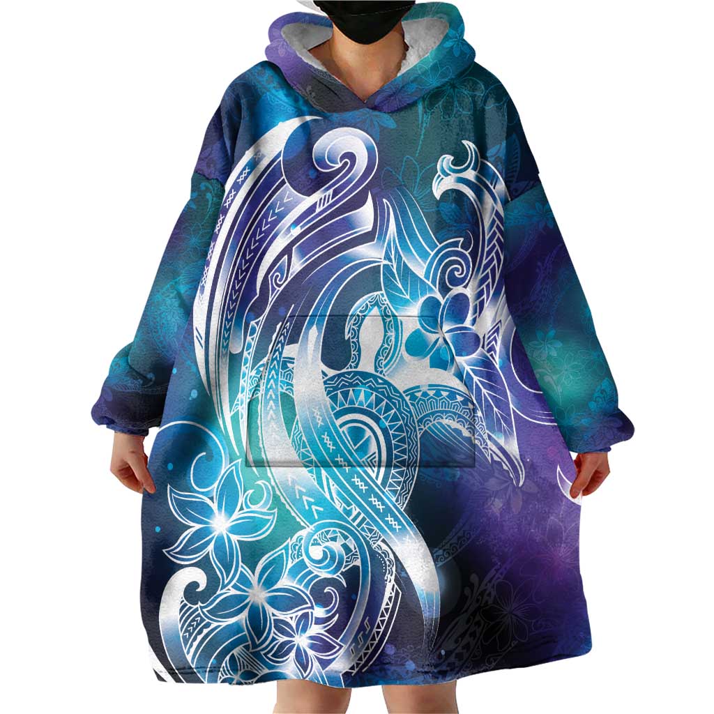 Aloha Hawaii Turtle Wearable Blanket Hoodie Teal Purple Ribbon - Polynesian Pride