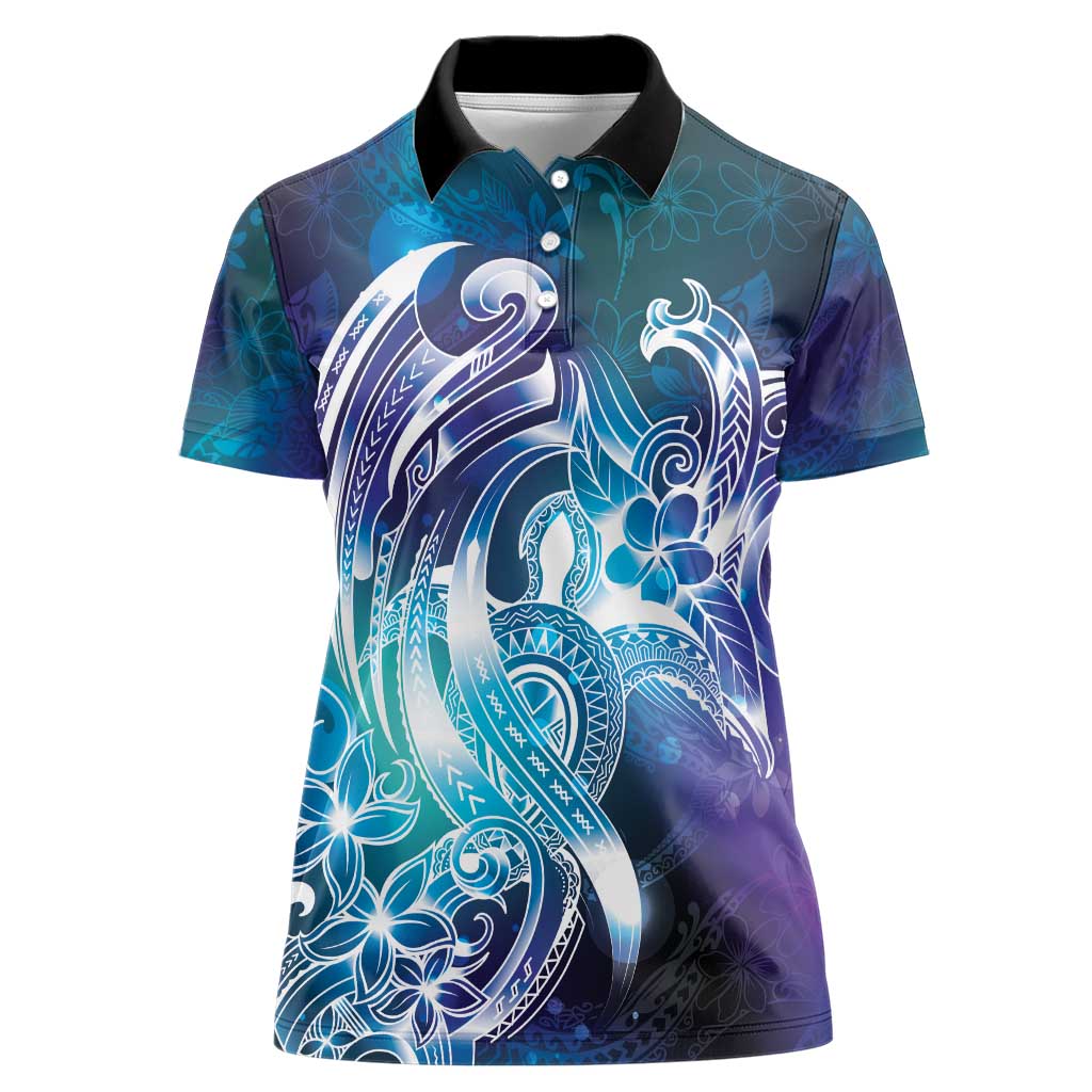 Aloha Hawaii Turtle Women Polo Shirt Teal Purple Ribbon - Polynesian Pride
