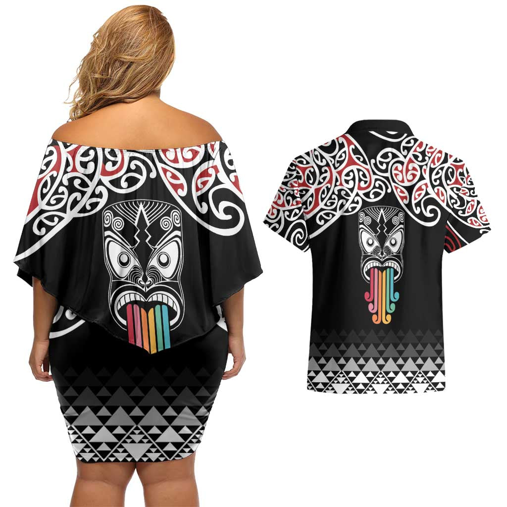 Kia Kaha Te Reo Maori Couples Matching Off Shoulder Short Dress and Hawaiian Shirt 50 Years Mo Ake Tonu Te Reo - Polynesian Pride