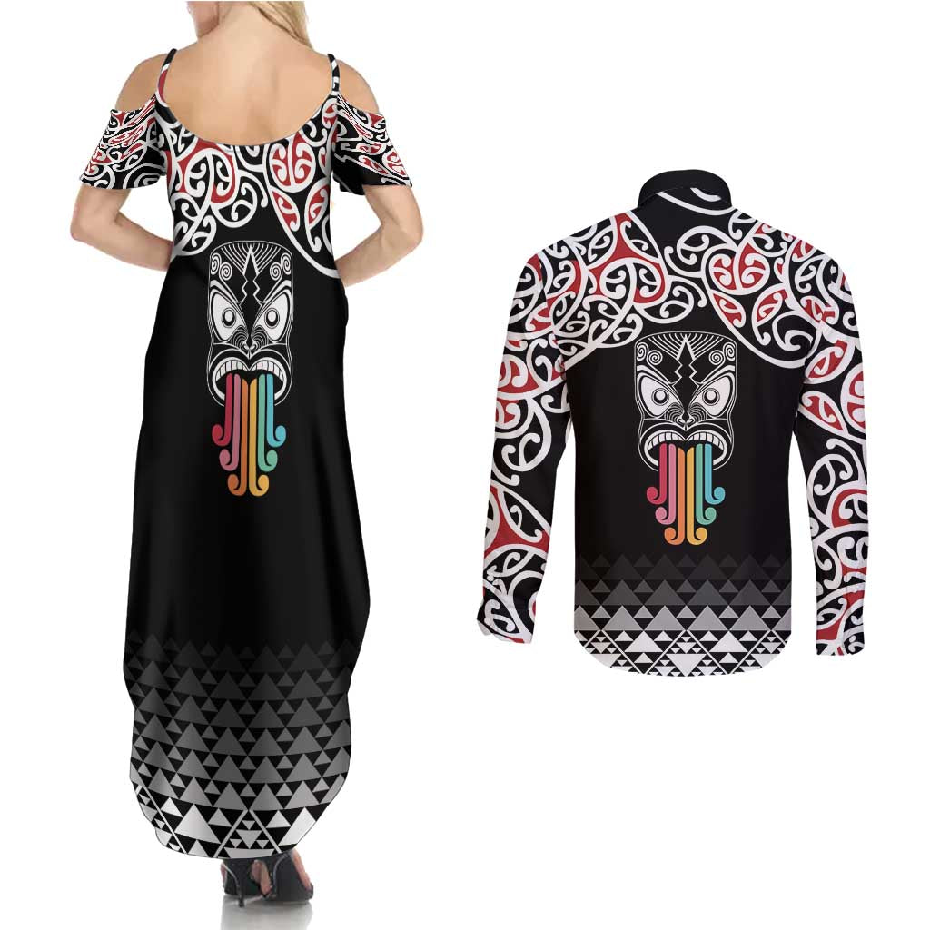 Kia Kaha Te Reo Maori Couples Matching Summer Maxi Dress and Long Sleeve Button Shirt 50 Years Mo Ake Tonu Te Reo - Polynesian Pride