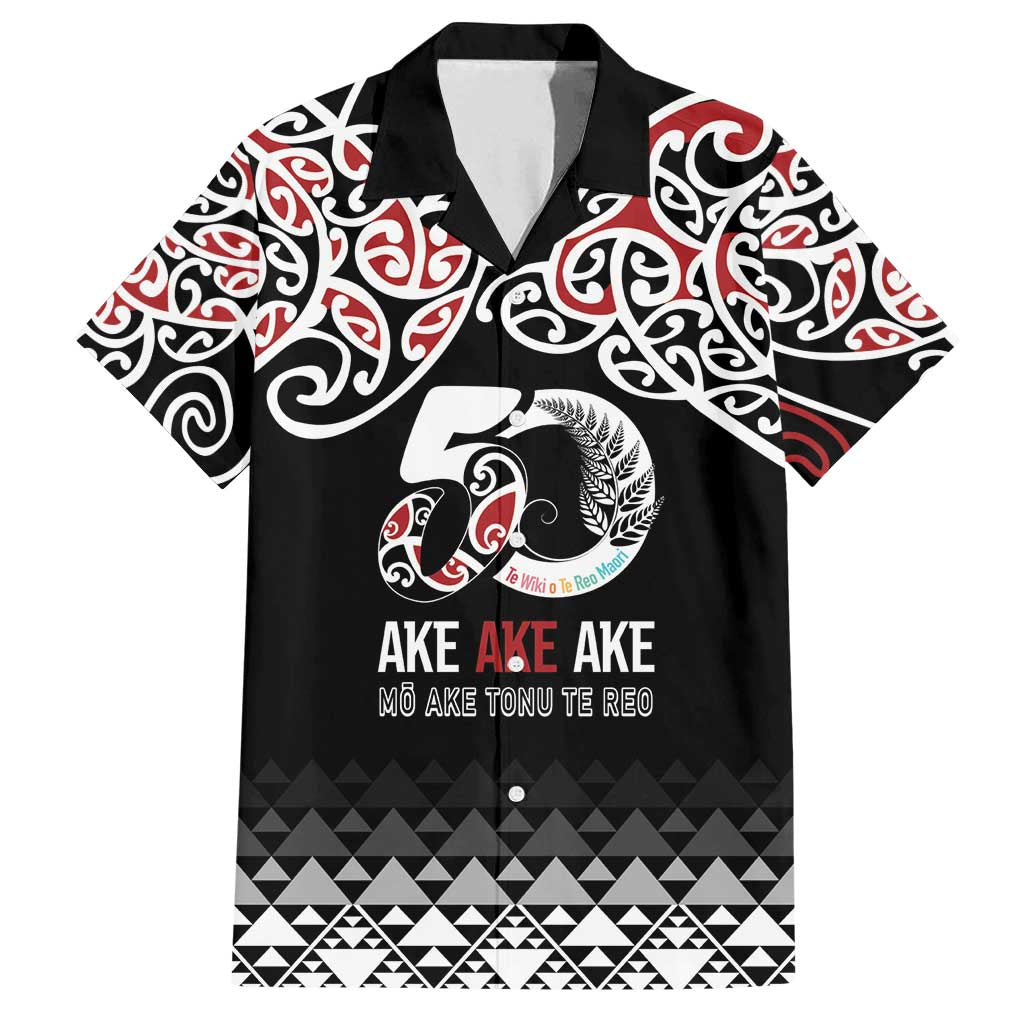 Kia Kaha Te Reo Maori Family Matching Long Sleeve Bodycon Dress and Hawaiian Shirt 50 Years Mo Ake Tonu Te Reo LT7 Dad's Shirt - Short Sleeve Black - Polynesian Pride