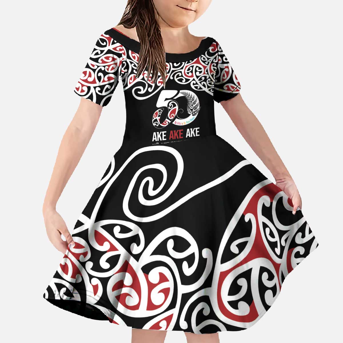 Kia Kaha Te Reo Maori Family Matching Off The Shoulder Long Sleeve Dress and Hawaiian Shirt 50 Years Mo Ake Tonu Te Reo - Polynesian Pride