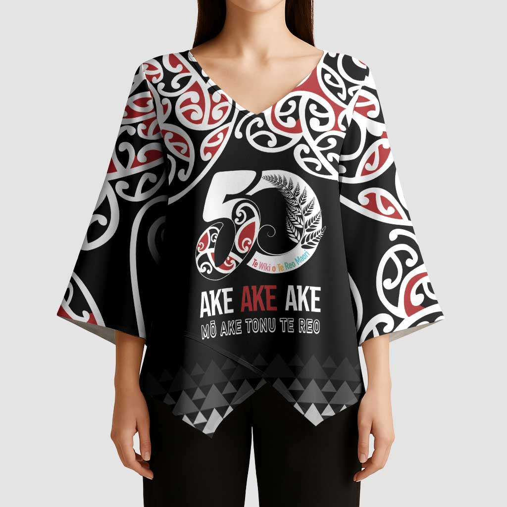 Kia Kaha Te Reo Maori Kimono Sleeve Blouse 50 Years Mo Ake Tonu Te Reo - Polynesian Pride