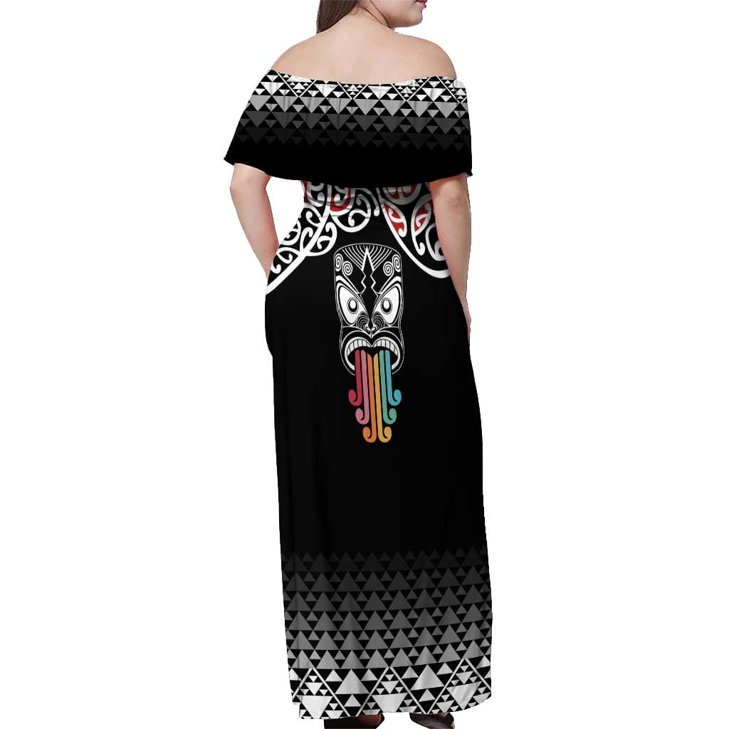Kia Kaha Te Reo Maori Off Shoulder Maxi Dress 50 Years Mo Ake Tonu Te Reo - Polynesian Pride