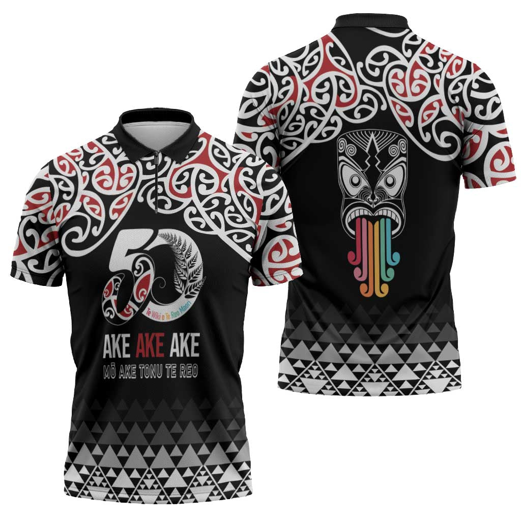 Kia Kaha Te Reo Maori Zipper Polo Shirt 50 Years Mo Ake Tonu Te Reo - Polynesian Pride